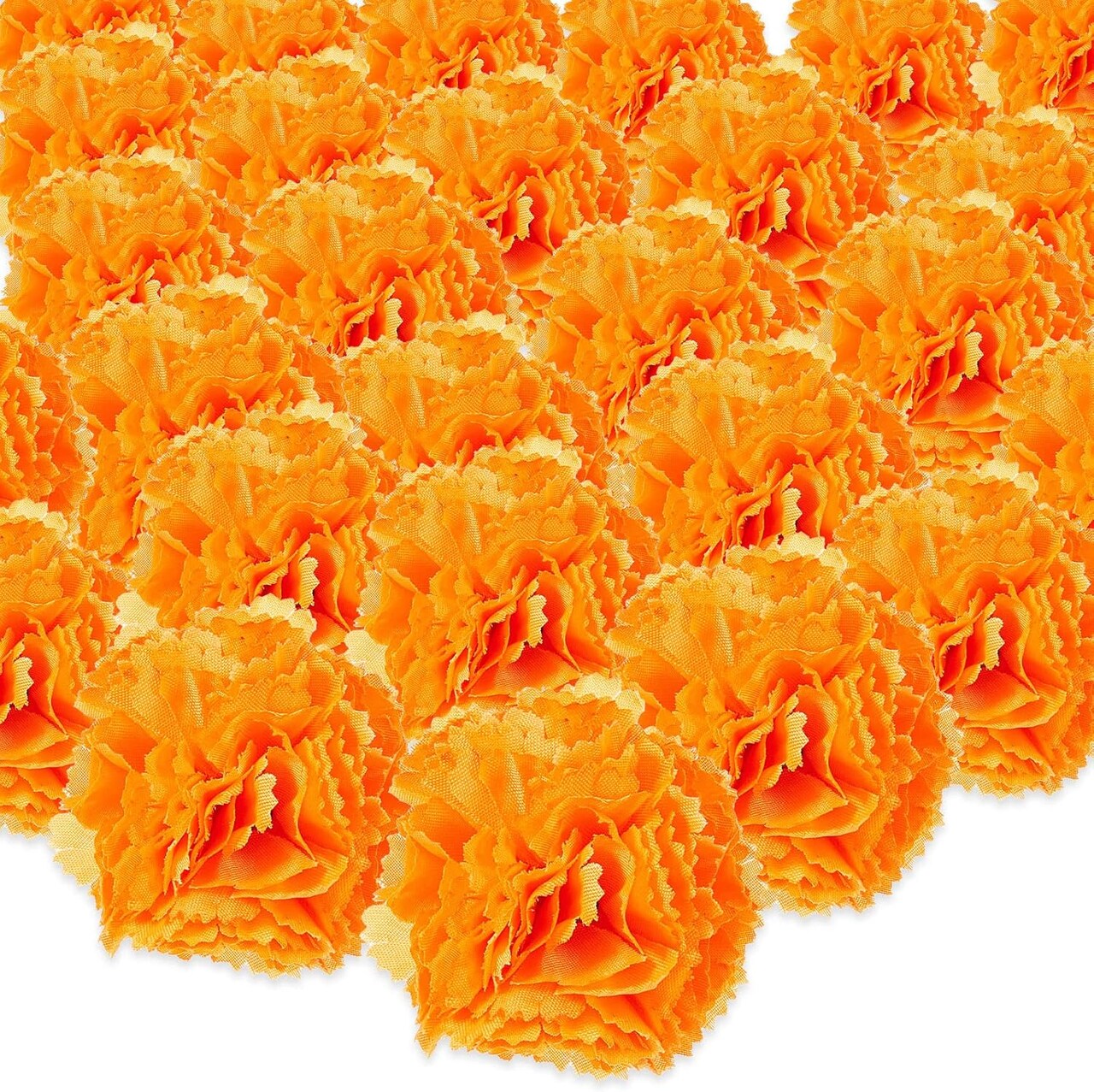 100 Pcs Halloween Artificial Marigold Silk Flowers with Stems